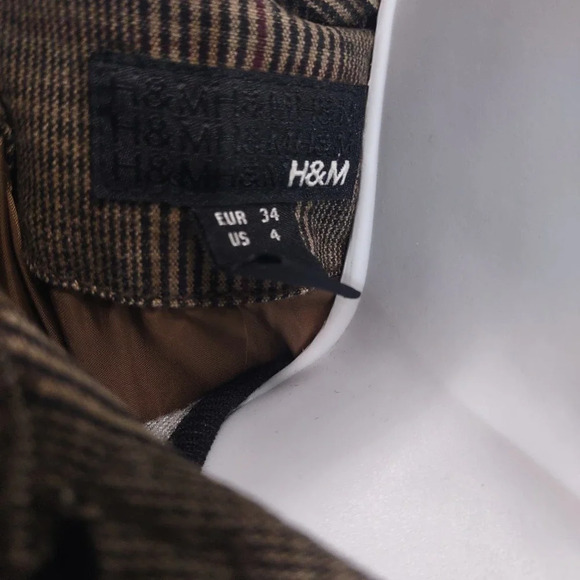 H&M Plaid Y2K Double Breasted Plaid Belt Tie And Pockets Trench Coat - Picture 14 of 16